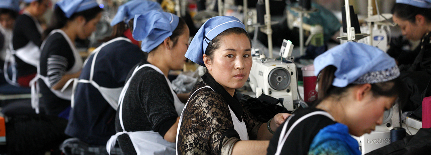 Female labors work in a cloth factory which export to European Union in Huaibei,
